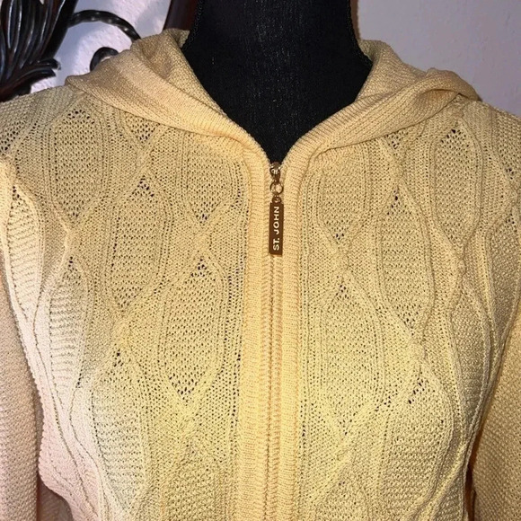 St. John by Marie Gray Women’s Buttery Yellow Hooded Cardigan Sweater Jumper M - Picture 3 of 16